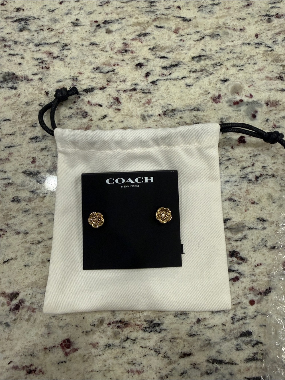 COACH Gold Floral Button Stud Earrings - Picture 3 of 3